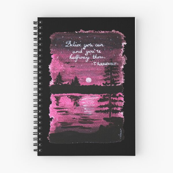 Item preview, Quote Card #12 - Believe you can and you're halfway there. - Theodore Roosevelt quote with pink sunset illustration designed and sold by WordsOf--Wisdom.
