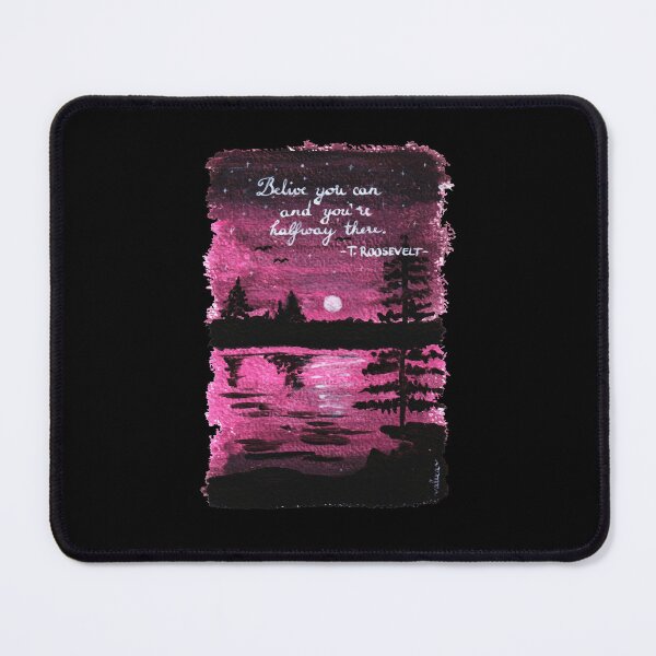 Item preview, Quote Card #12 - Believe you can and you're halfway there. - Theodore Roosevelt quote with pink sunset illustration designed and sold by WordsOf--Wisdom.