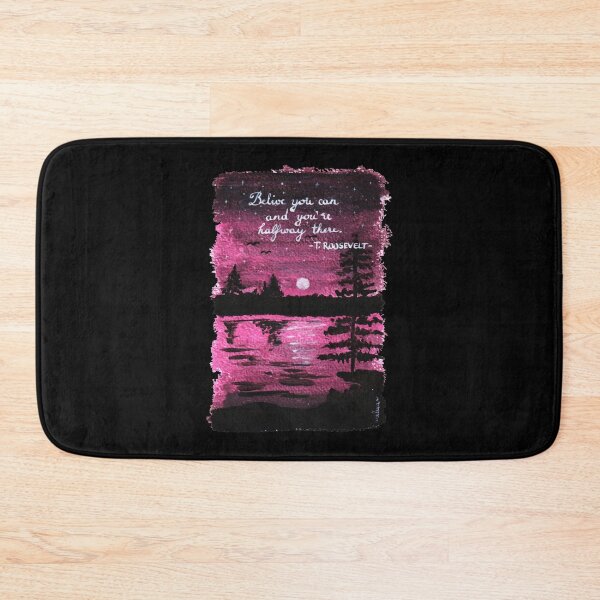 Item preview, Quote Card #12 - Believe you can and you're halfway there. - Theodore Roosevelt quote with pink sunset illustration designed and sold by WordsOf--Wisdom.