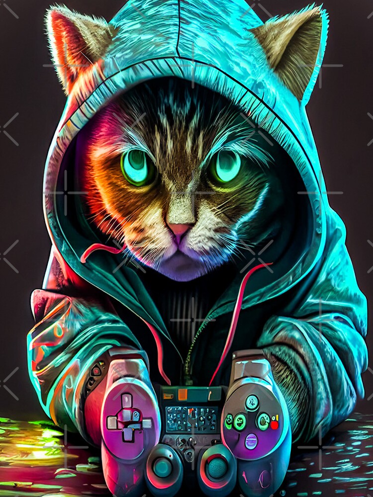 Cool gaming cat in hoodie with controller animation design in neon look iPhone Case by Wildchagapicker Redbubble