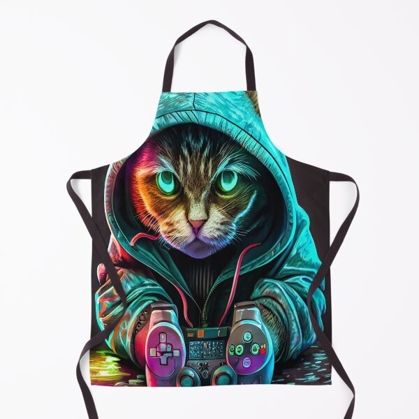 Item preview, Cool gaming cat in hoodie with controller animation design in neon look designed and sold by Wildchagapicker.