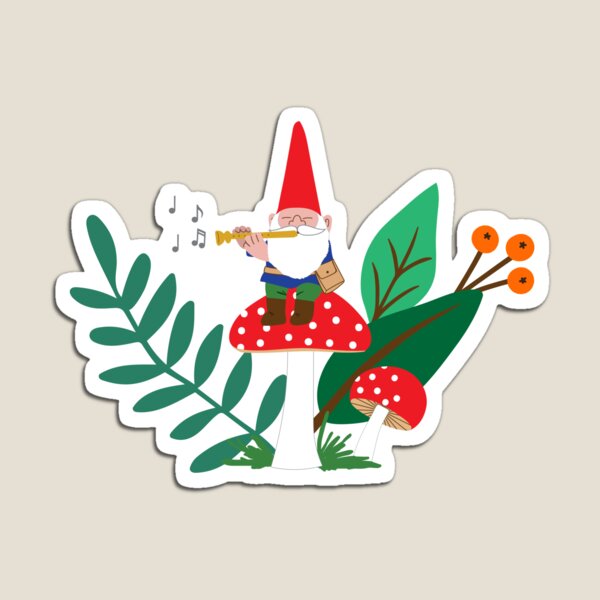 Gnome on a mushroom playing a flute Magnet