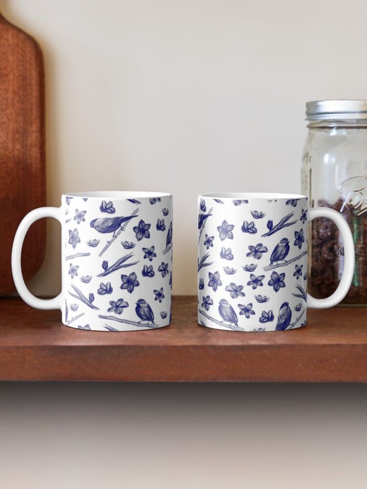 Coffee Mug, Blue finches designed and sold by Kathryn  Grace