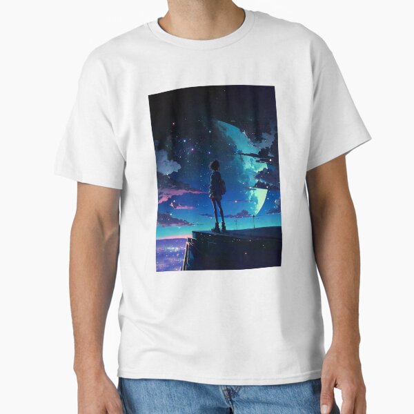 Item preview, Paysage de nuit avec jeune fille et lune, style manga designed and sold by DesignBanger.
