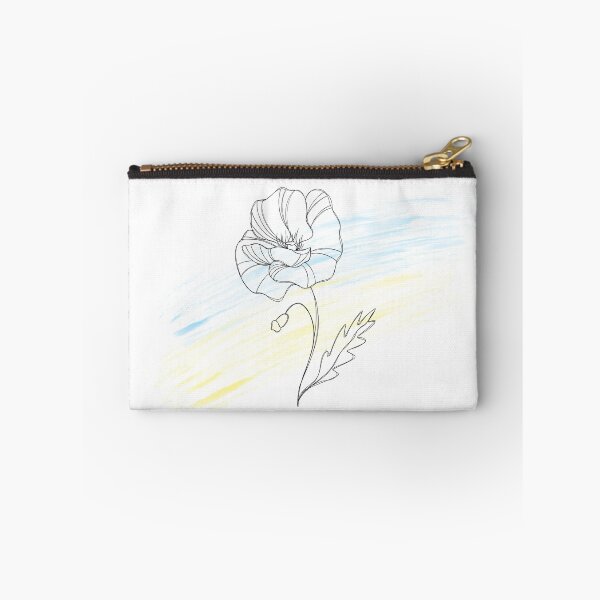 Item preview, Stop the war in Ukraine. Ukrainian yellow-blue flag and poppy flower and spikelet of wheat. Glory to Ukraine - patriotic line art tattoo	 designed and sold by Sunshine2504.