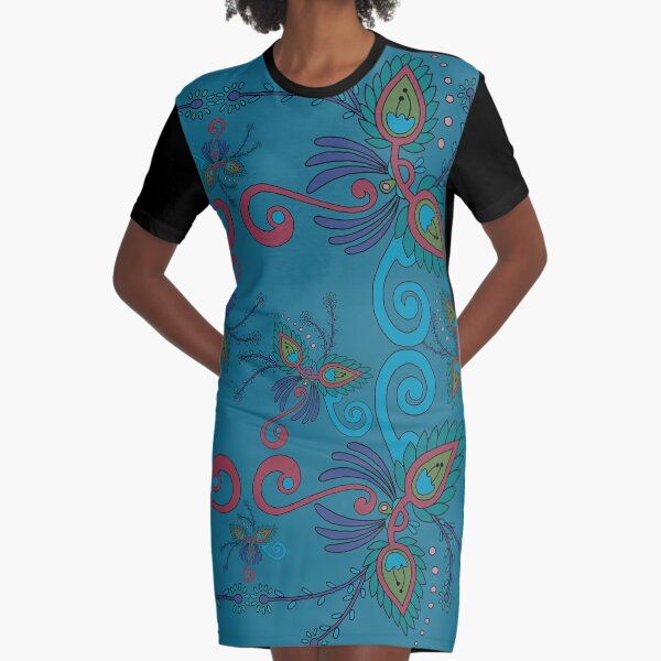57 Decoration blue-green Graphic T-Shirt Dress