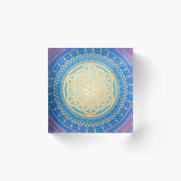 Flower of life mandala on canvas Acrylic Block