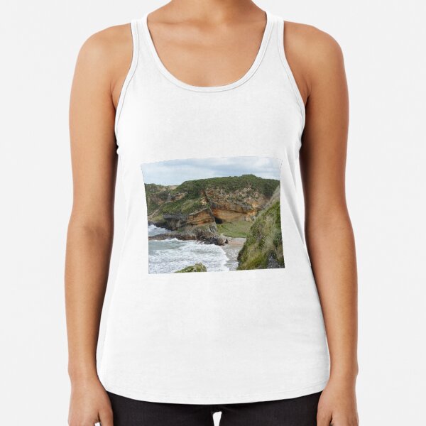 First Glimpse of Clashach Cove, Moray Racerback Tank Top
