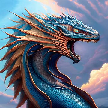 Artwork thumbnail, Intricate Blue and Orange Finned Dragon by dragynrain