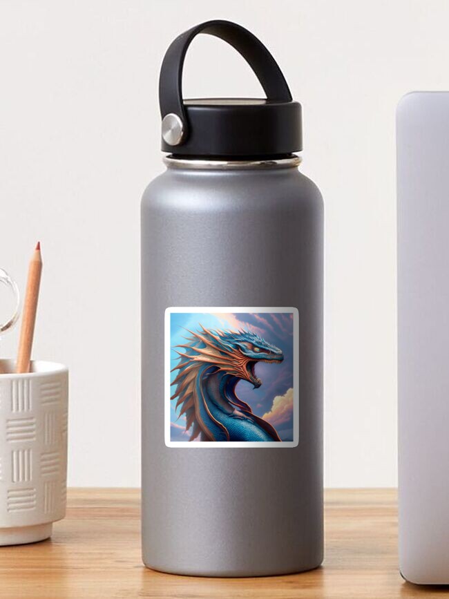 Thumbnail 1 of 3, Sticker, Intricate Blue and Orange Finned Dragon designed and sold by dragynrain.