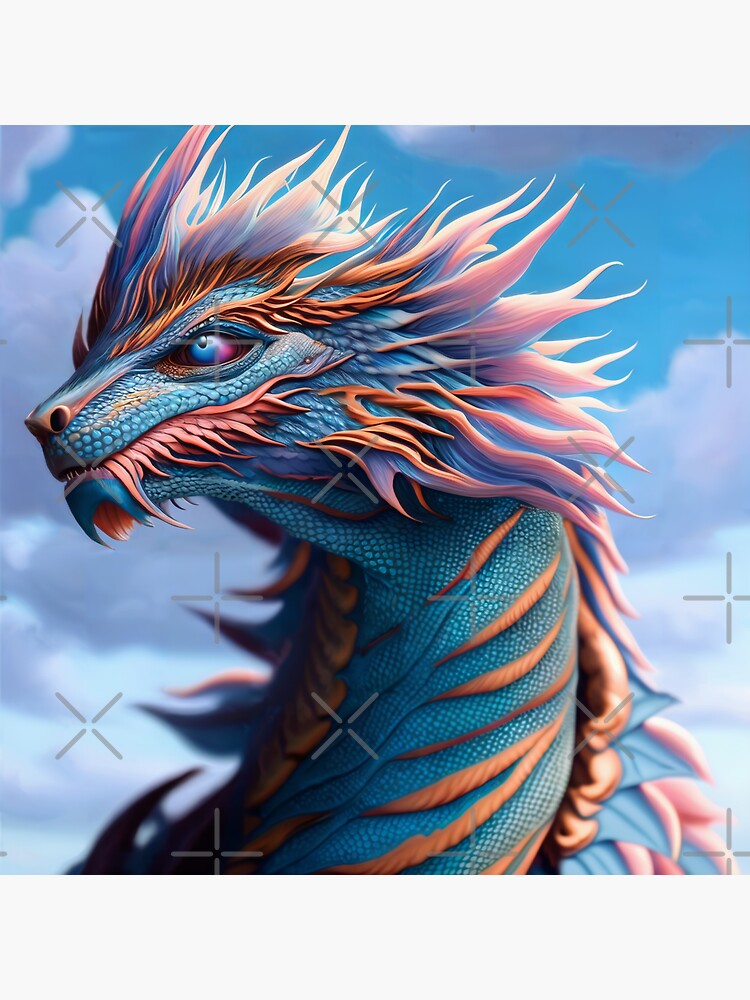 Thumbnail 3 of 3, Sticker, Ancient Blue, Orange, and Pink Dragon designed and sold by dragynrain.