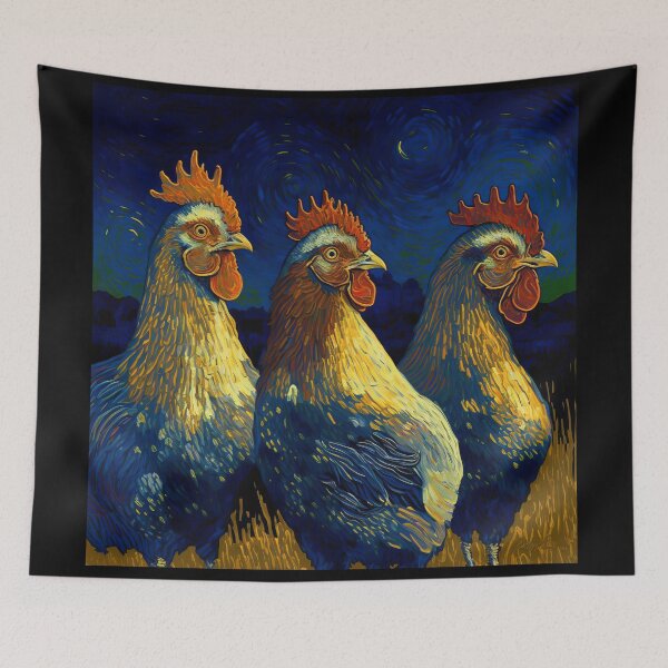 Item preview, Three Roosters in the Style of Van Gogh's The Starry Night designed and sold by newnomads-art.