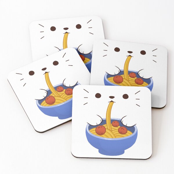 Aperçu de l'œuvre Chat mangeant des spaghettis et des boulettes de viande créée et vendue par Mossysplashart.
