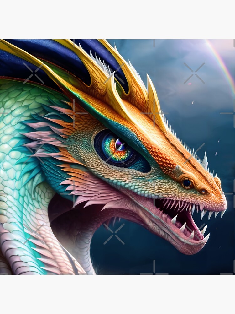 Thumbnail 3 of 3, Sticker, Rainbow Dragon with Rainbow Eyes designed and sold by dragynrain.