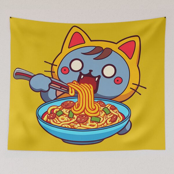 Item preview, cat eating spaghetti designed and sold by via-colab.