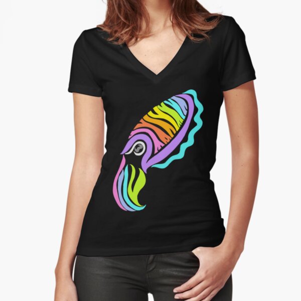 Deep-sea Neon - Tribalish Cuttlefish Fitted V-Neck T-Shirt
