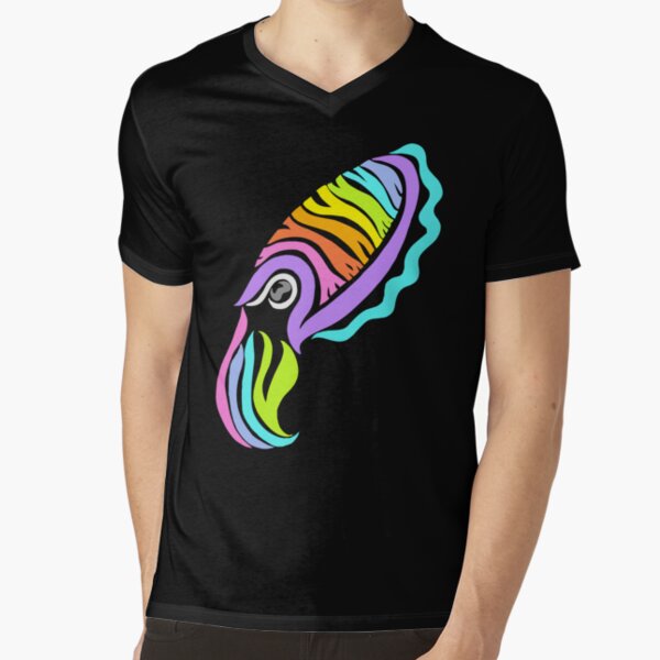 Deep-sea Neon - Tribalish Cuttlefish V-Neck T-Shirt