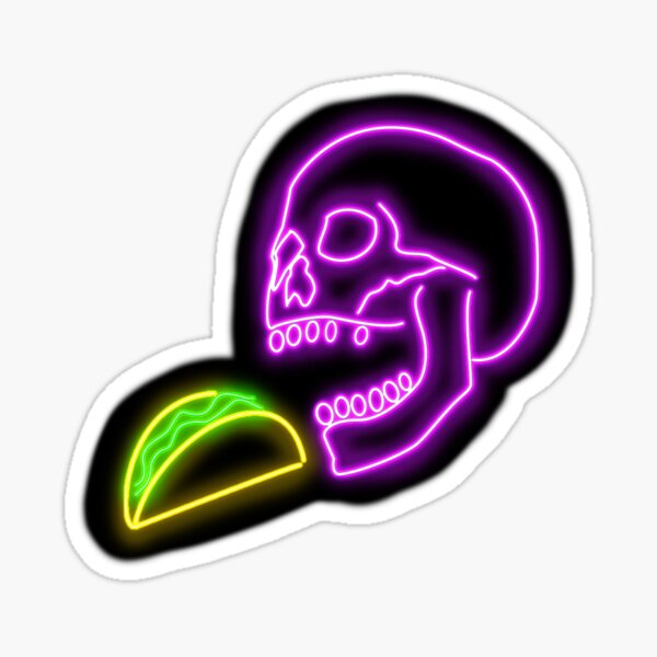 Neon Skull eating a Taco - DibsOnTacos Sticker