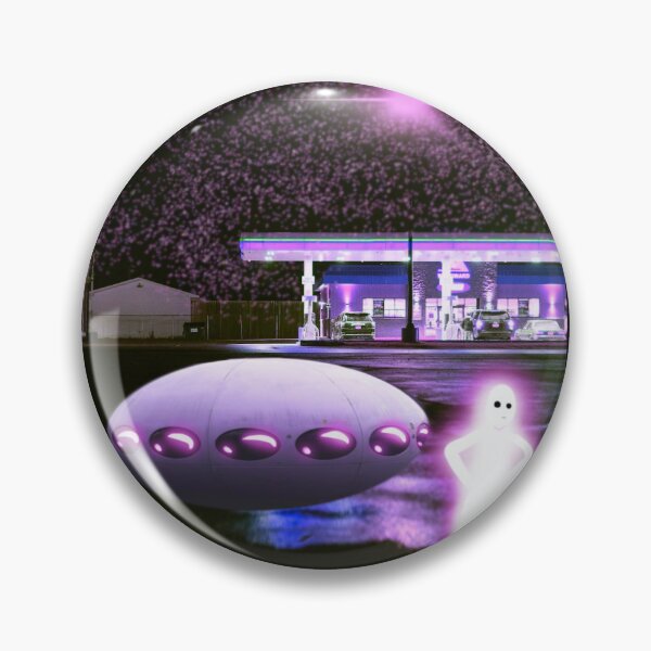 Item preview, Need A Lift? Alien UFO car trouble at neon purple gas station liminal space vaporwave designed and sold by cheeseykat-art.