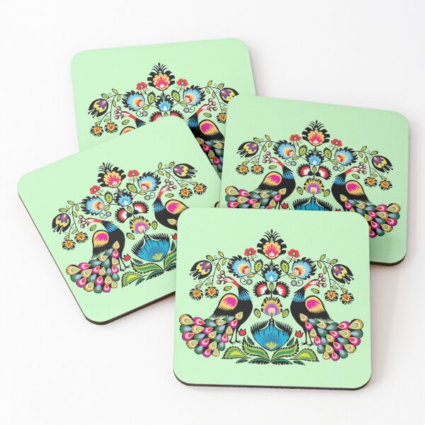 Item preview, Folklore peacocks on minty green designed and sold by FK-UK.