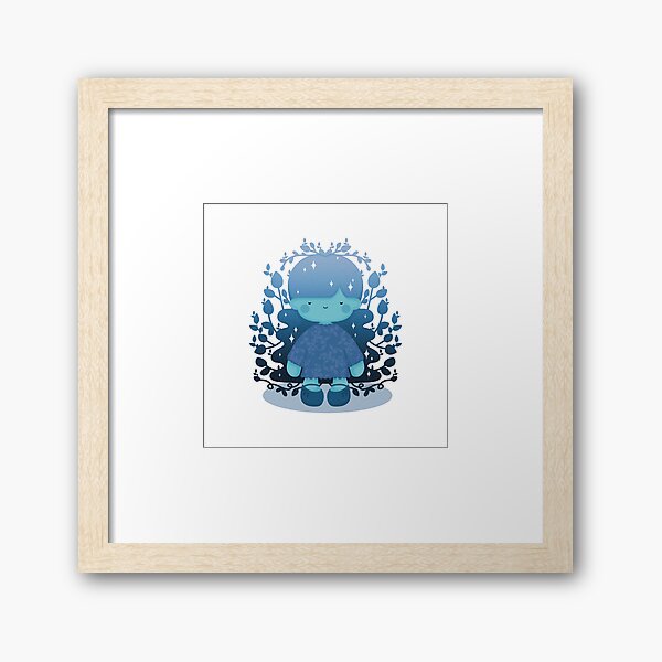 COSMIC GALAXY NATURE LEAVES PASTEL HAIR GIRL BLUE Framed Art Print