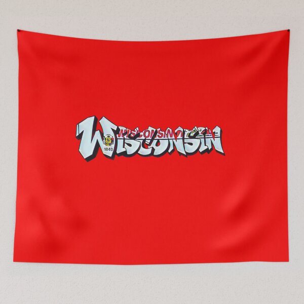 Item preview, Wisconsin License Plate Graffiti -  Red - Available on stickers socks mugs and more designed and sold by Dude  Stuff.