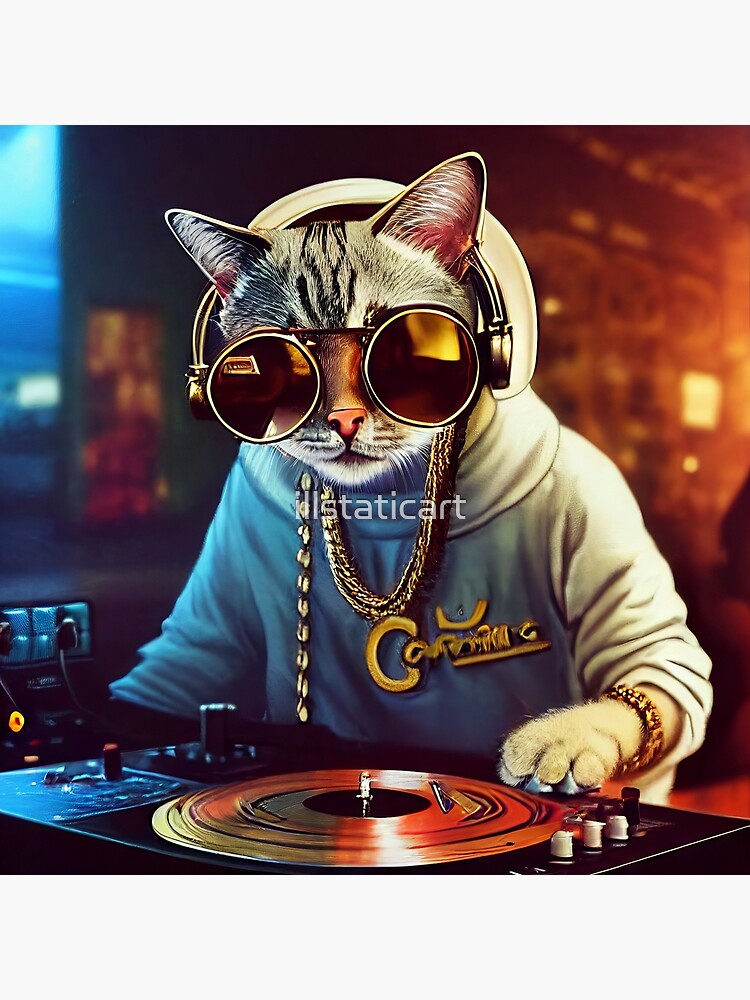 Funny DJ Scratch Cat On Turntable | Poster