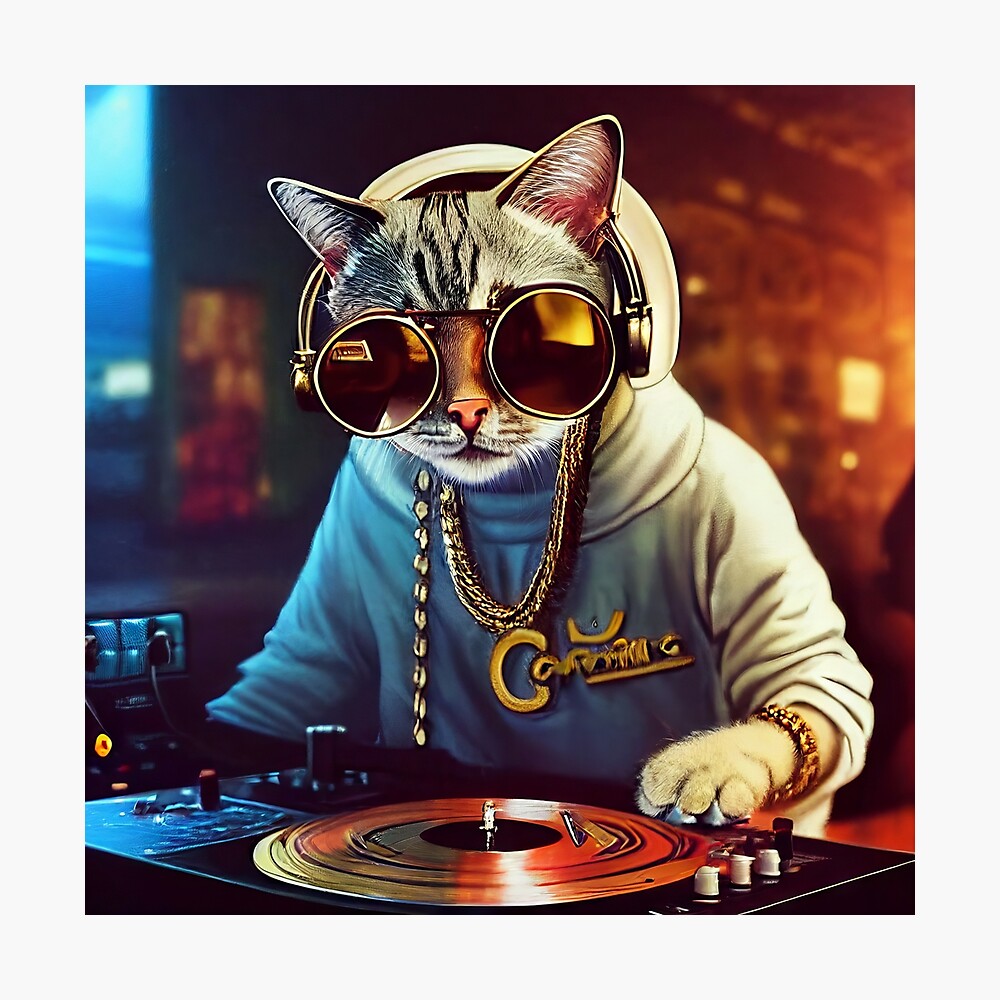 Cat DJ Wall Art Printable Music Lover Cat Thinking Dj Kitten 