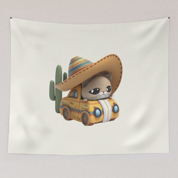 Item preview, Cute sombrero cat in a car designed and sold by ExplodedToons.