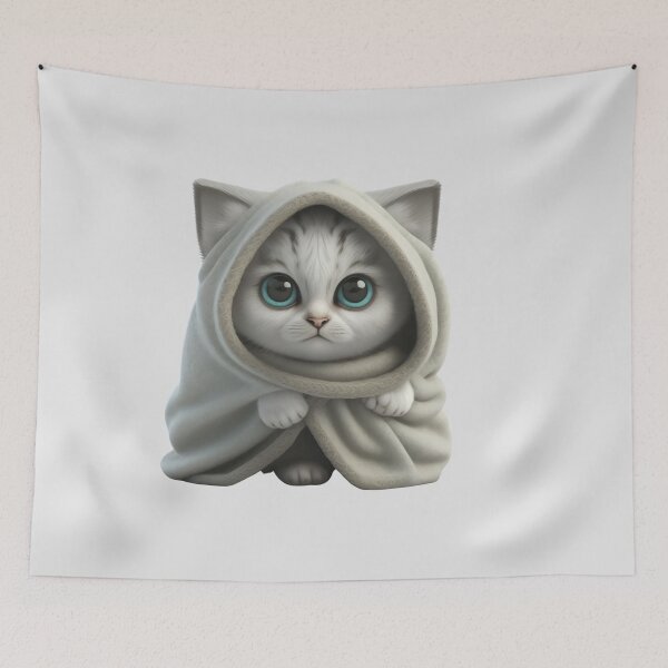 Item preview, Cute cat with a blanket around him designed and sold by ExplodedToons.