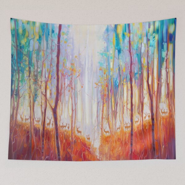 Item preview, Forest Souls - an autumn forest with deer designed and sold by Gill Bustamante.
