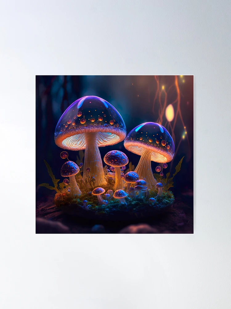 Psychedelic mushrooms uv watercolor painting, original surreal glowing art, trippy mushroom original glow art orders 5.5 x 8.25 inches