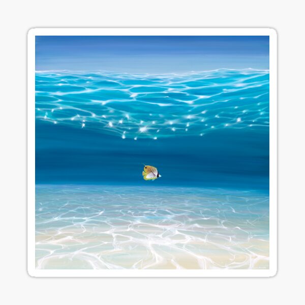 Solo in the Turquoise Sea - an Underwater Seascape with threadfin butterfly fish Sticker