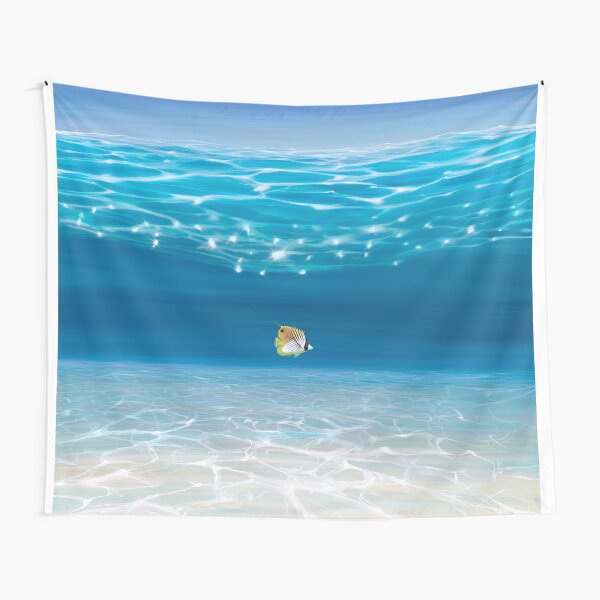 Solo in the Turquoise Sea - an Underwater Seascape with threadfin butterfly fish Tapestry