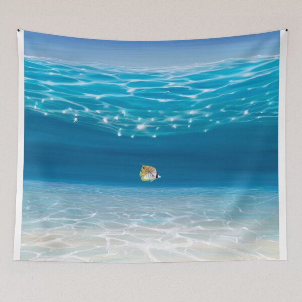 Item preview, Solo in the Turquoise Sea - an Underwater Seascape with threadfin butterfly fish designed and sold by Gill Bustamante.