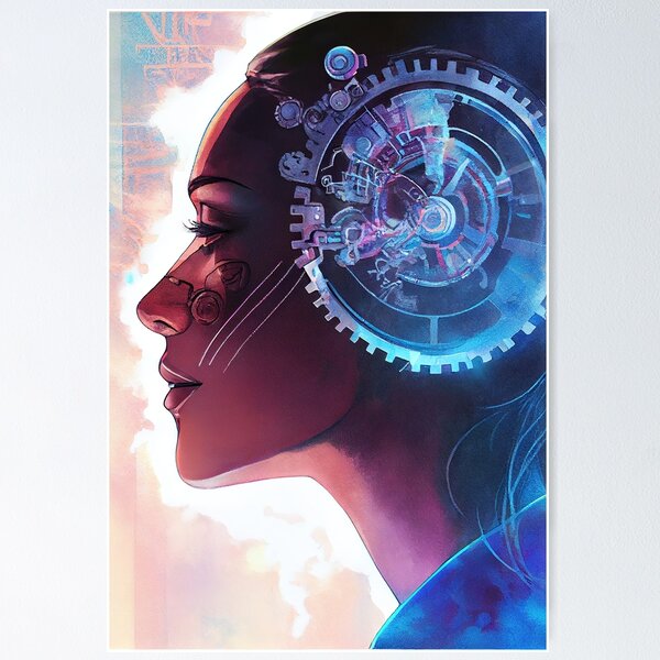 Artikelvorschau, Cyberpunk-Uhr auf dem Gesicht der Frau entworfen und verkauft von ArtifyPatterns.