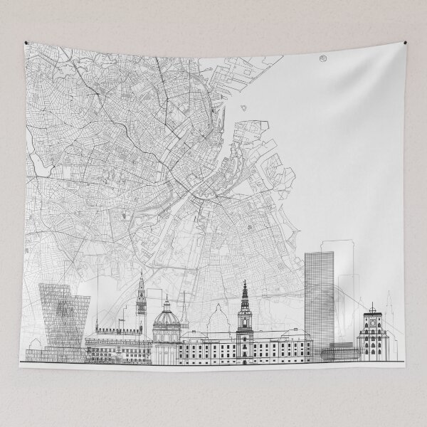 Item preview, Copenhagen Map Skyline BW Line by LandSartprints designed and sold by LandSartprints.