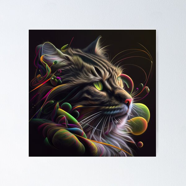 Item preview, Surreal - Neon - Abstract - Cat - Digital Art Print designed and sold by TheHappyK.