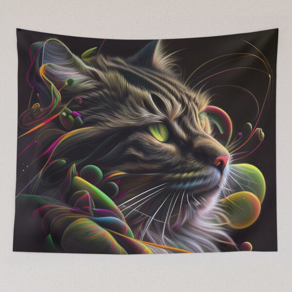 Item preview, Surreal - Neon - Abstract - Cat - Digital Art Print designed and sold by TheHappyK.