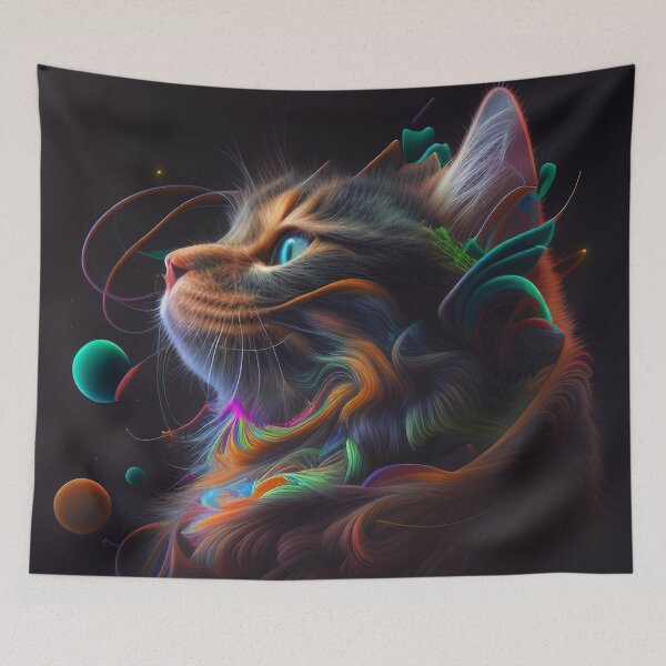 Item preview, Surreal - Neon - Abstract - Cat - Digital Art Print designed and sold by TheHappyK.