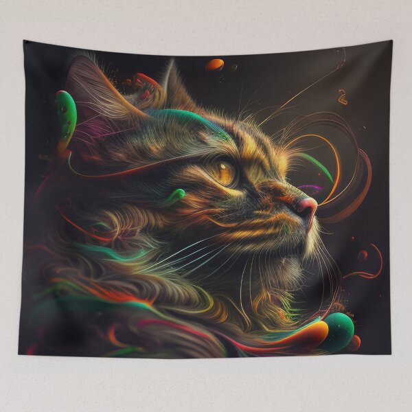 Item preview, Surreal - Neon - Abstract - Cat - Digital Art Print designed and sold by TheHappyK.