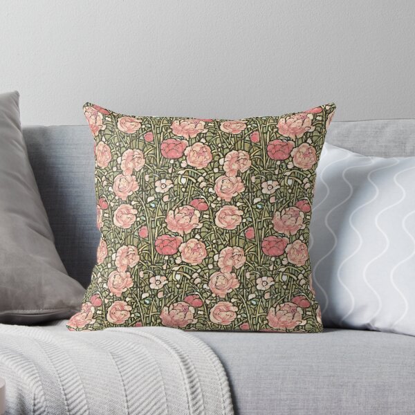 Medieval Pink Roses Floral Pattern Throw Pillow