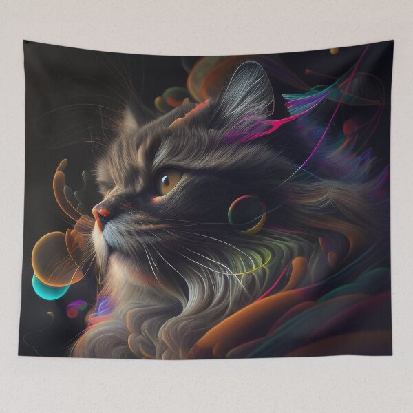 Item preview, Surreal - Neon - Abstract - Cat - Digital Art Print designed and sold by TheHappyK.