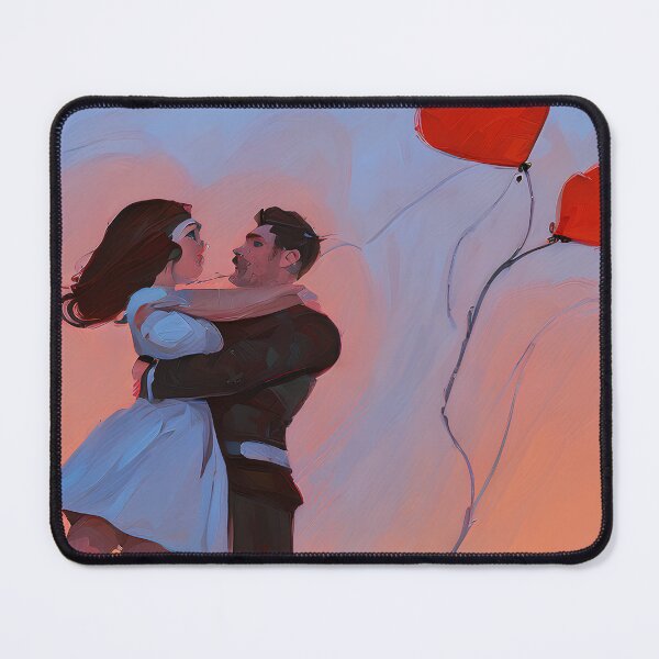 Item preview, The Perfect Valentine's Day Gift: A Romantic Sunset Couple Painting with Heart Balloons [AI generated, AI art ] designed and sold by 3ac-Arts.