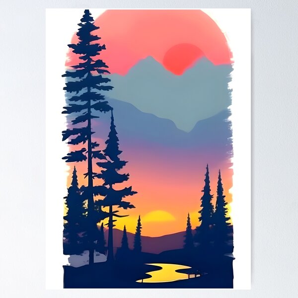 Item preview, Enhance Your Space with Our Beautiful Collection of Minimalist Landscape Sunrise View and Trees Prints designed and sold by supeart.