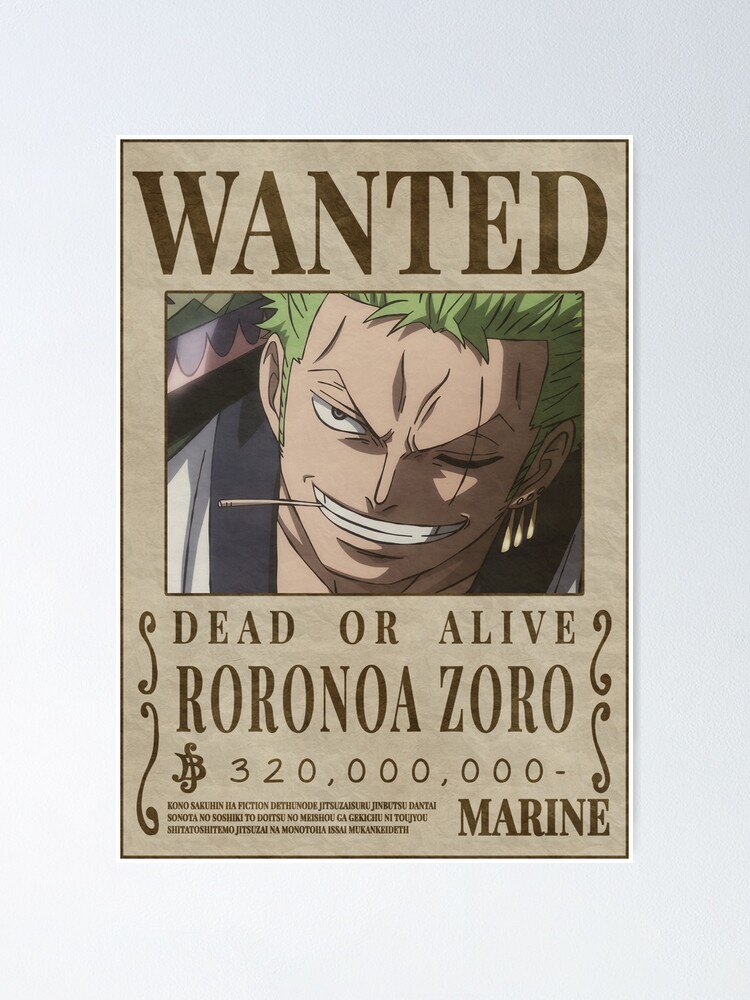 Zoro Bounty Wanted Poster One Piece Art Print by Anime One Piece