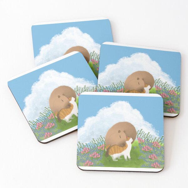 Item preview, capybara and cat in the middle of meadow designed and sold by cerealkelpo.