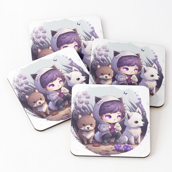 Item preview, An adventurous girl with two cute wolves in a garden designed and sold by Wolf-Bros.