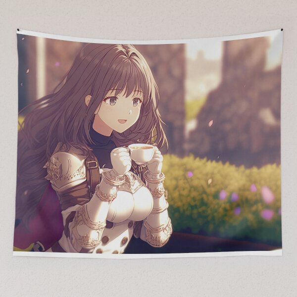 Item preview, Portrait of a fantasy female crusader named Aurora drinking coffee designed and sold by PJGartui.