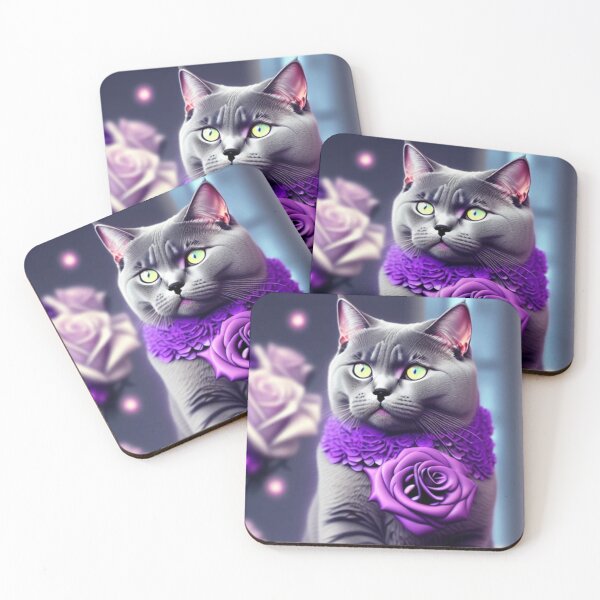 Item preview, British Shorthair Enjoys Purple Roses designed and sold by Nocturne  Paws.